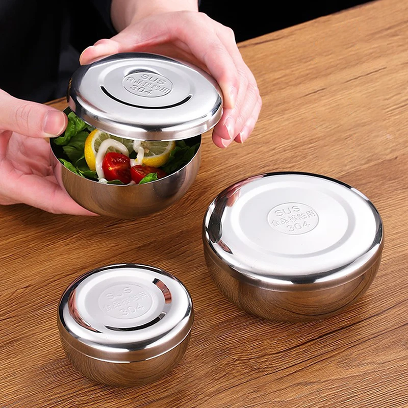 (BF06)Stainless Steel Bowl Korean Big Cooked Rice Bowl With Cover Single Layer Steamed Rice Bowl Child Anti-Scalding/fall