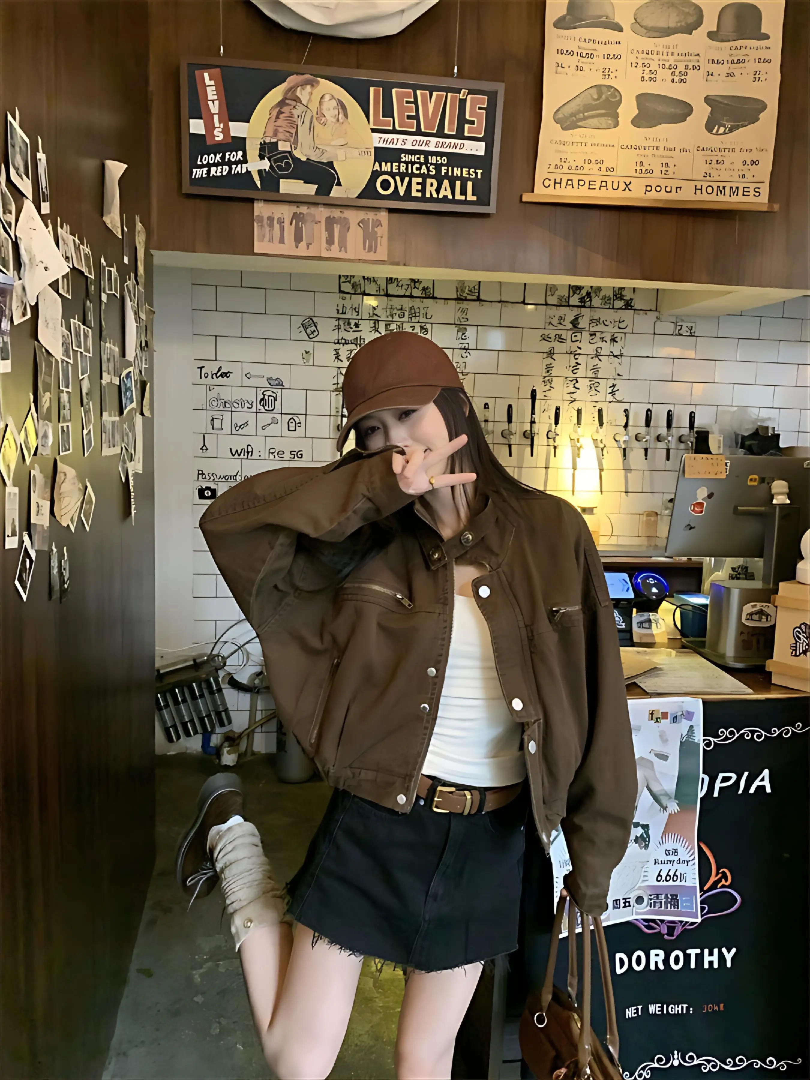 معطف الدنيم سترة امرأة المرأة الخريف سليم صالح الصوفية مزاجه بسيط دافئ زرر محززة المجهزة يزين السترات كبيرة الحجم #4