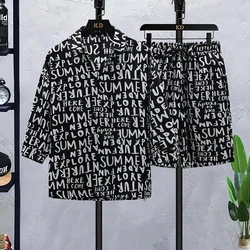 Conjunto de verano para hombre, camisa de manga corta y pantalones cortos con estampado de botonadura única, conjuntos de 2 piezas, atuendo informal de viaje para vacaciones de verano