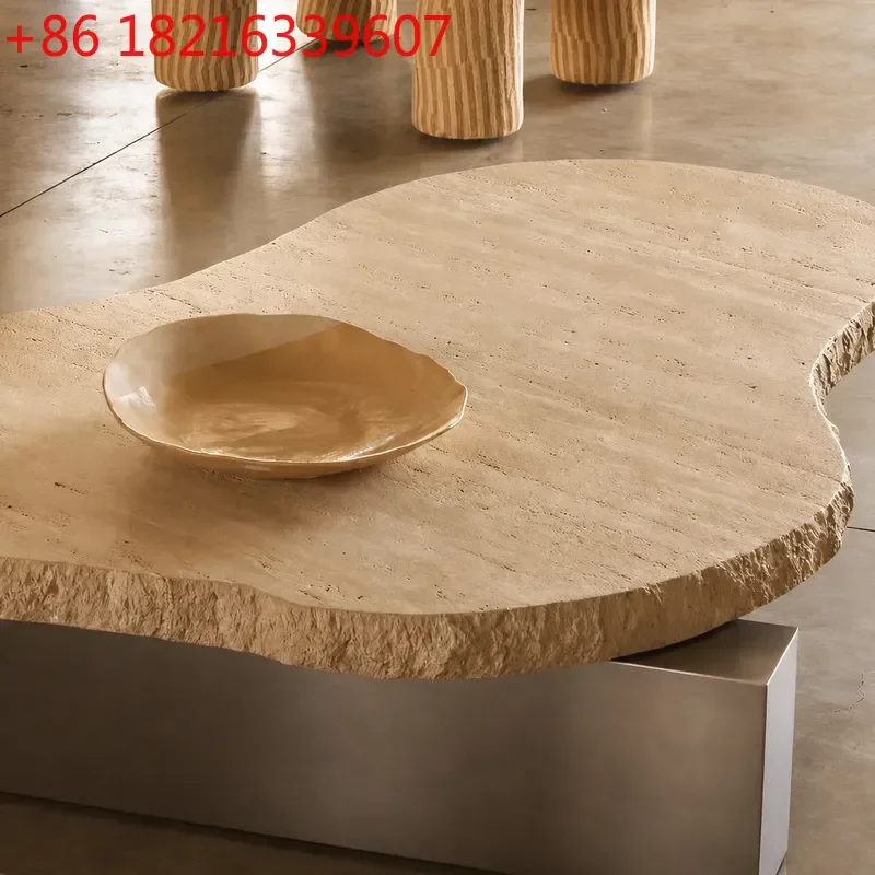 YAO Nordic Wabi Sabi Natural Travertine Coffee Table Irregular Light Luxury Living Room Small Apartment Advanced Sense
