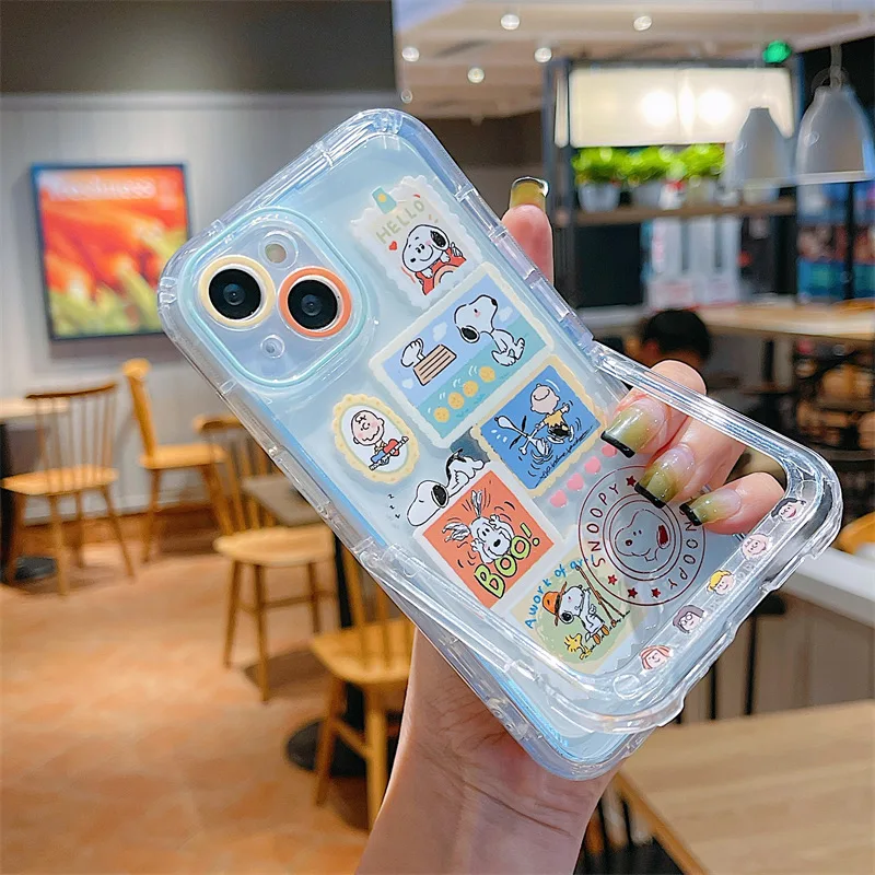 Anime Cartoon Snoopyies Charlies With Invisible Bracket Phone Case For iPhone 14 13 12 11 Pro Max 14 Pro Anti-drop Soft Cover