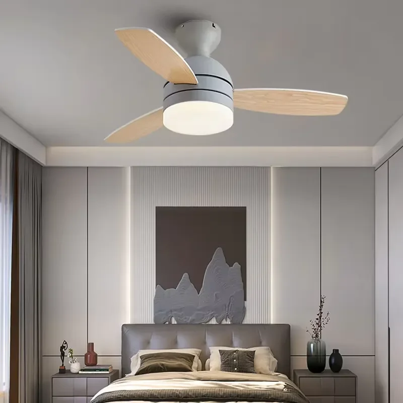 Modern Home Ceiling Fan with LED Light Wood Blade AC Motor Remote Control for Bedroom Application