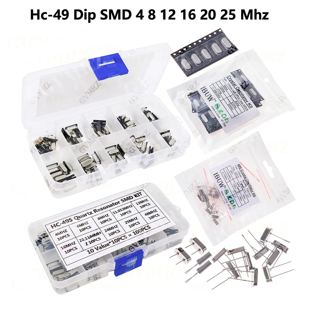 Hc-49s 4 8 Mhz Crystal Oscillator Electronic Kit Resonator Ceramic Quartz Resonator Hc-49 Dip SMD 4 8 12 16 20 25 Mhz