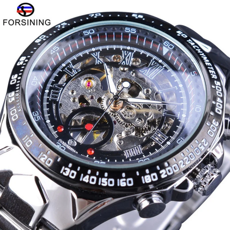 Free Shipping OUTLETSNew forsining European and American Men's Personality Fashion All-Steel Luminous Hollow Manual Mechanical W