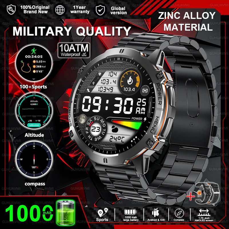 2025New T-Rex 3 GPS SmartWatch 1000mAh Battery AMOLED HD Men 10ATM&IP69K Waterproof Outdoor Fitness Military Call smart bracelet