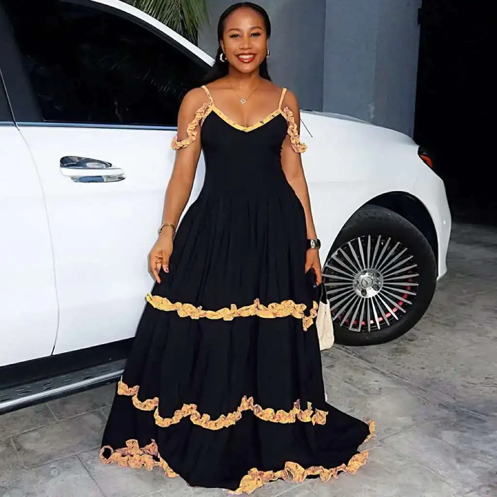 

Women's Fashion 2025 Summer New Sexy Spaghetti Strap Lace V-neck Long Dress Formal 2025 Summer Dress Robe Vestido Women Elegant