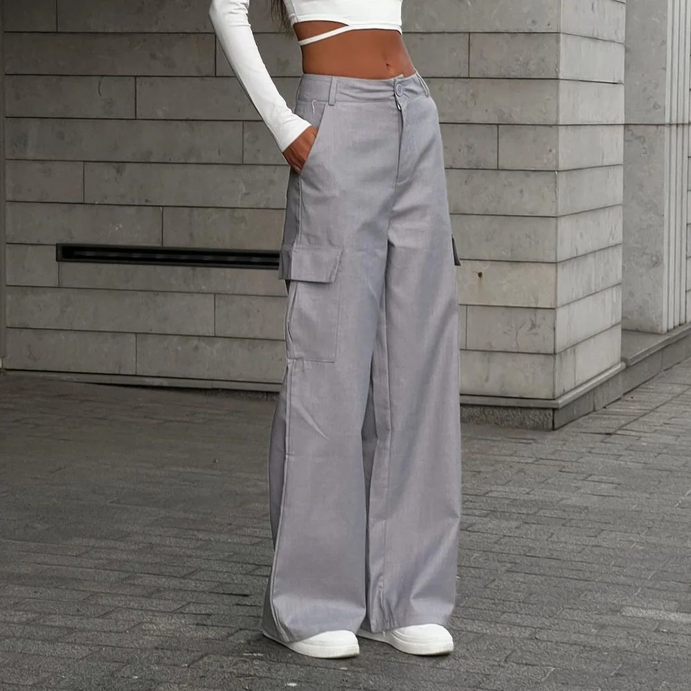 

Y2K Cargo Pants Straight Wide Leg Trousers Women Oversize Jogger Kpop High Waisted Breathable Solid Color Sweatpants