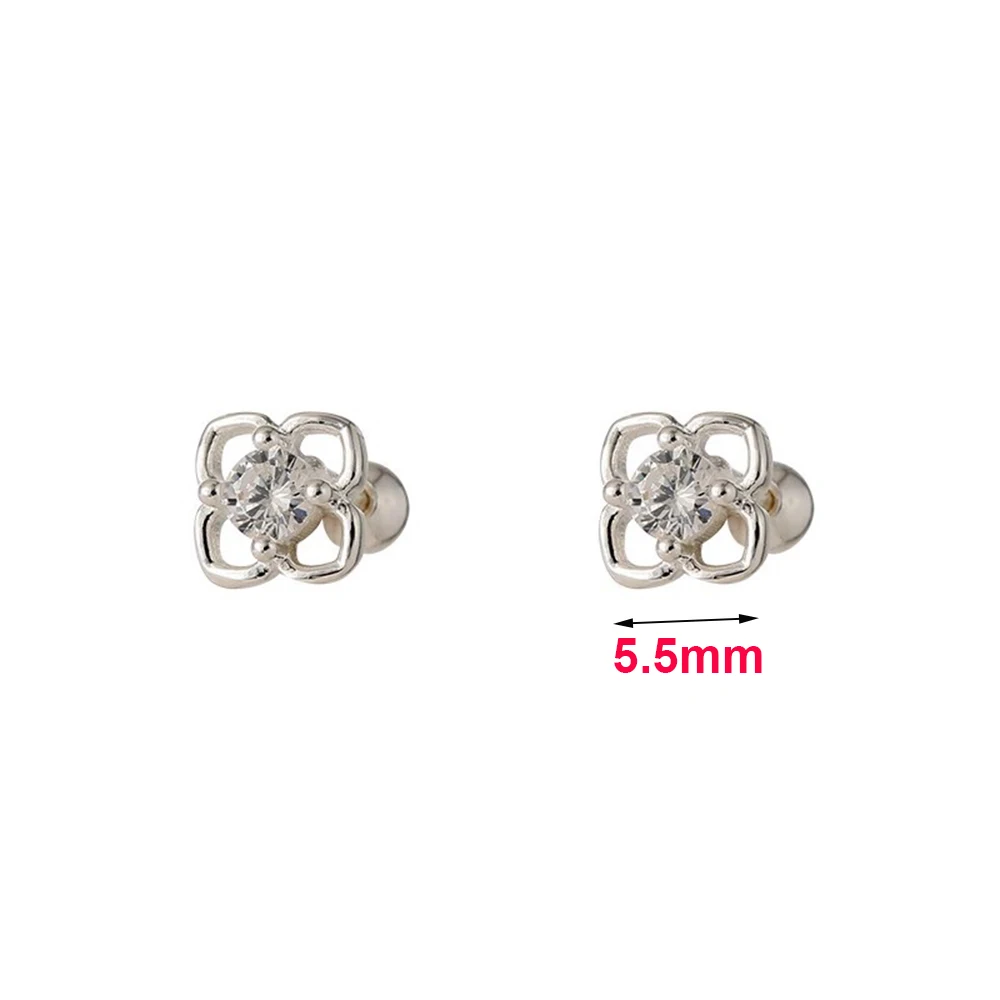 Real 925 Sterling Silver Zircon Flower Bead Screw Mini Plant Stud Earrings For Women Classic Fine Jewelry Exquisite Accessories