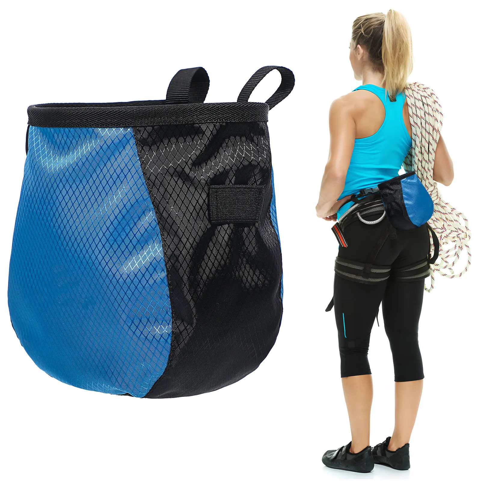 

2Pcs Climbing Chalk Bag Large Capacity Polyester Drawstring Chalk Holder for Rock Climbing Bouldering Gymnastics Weight Lifting