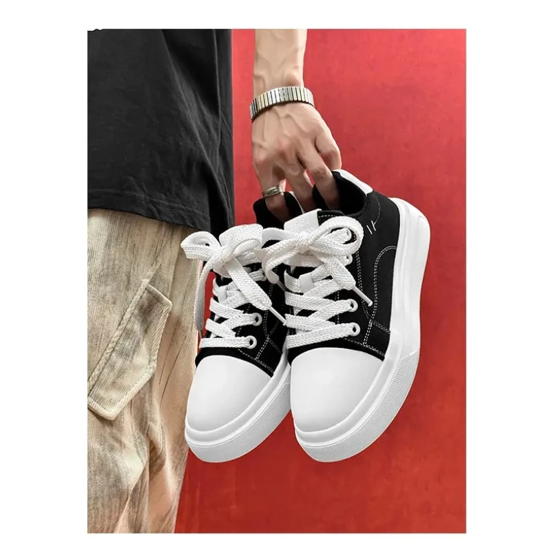 

High quality cold adhesive solid color niche thick sole height increasing big toe shoes dad trendy shoes low top men