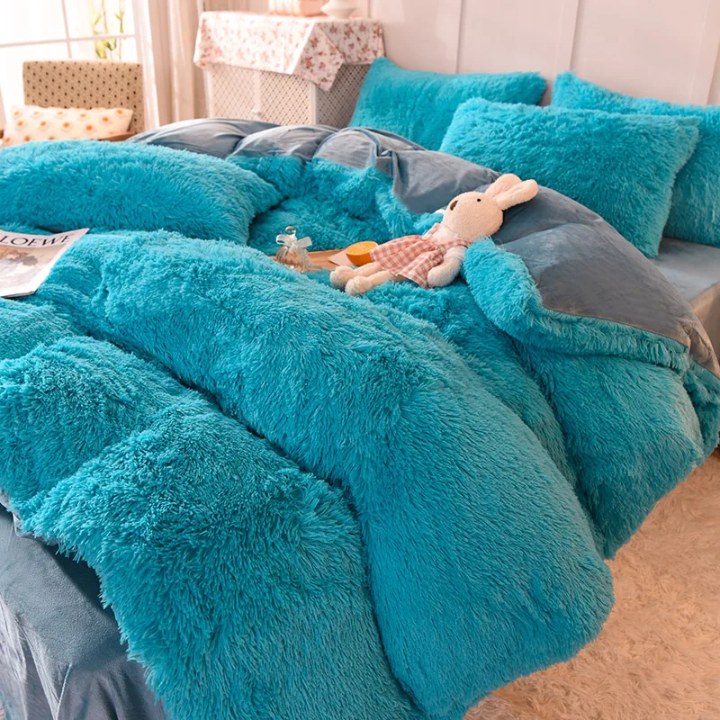 

Plush quilt cover set Warm mink Quilt cover with sheet and pillowcases Srystal velvet 4 pieces pink bedding set queen king size