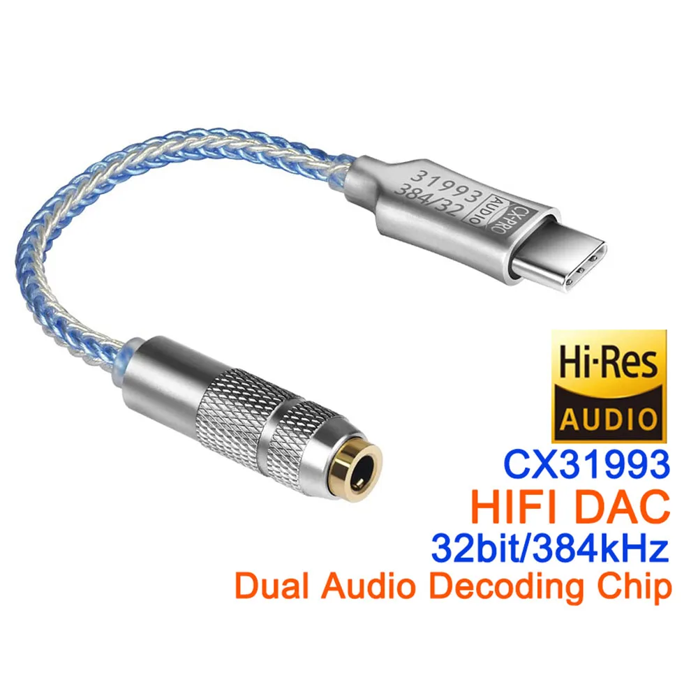 USB C Type C To 3.5mm HiFi Headphone Adapter CX31993 DAC 32b/384kHz Audio Decoder Digital Sound Amplifier For Headphone Adapter