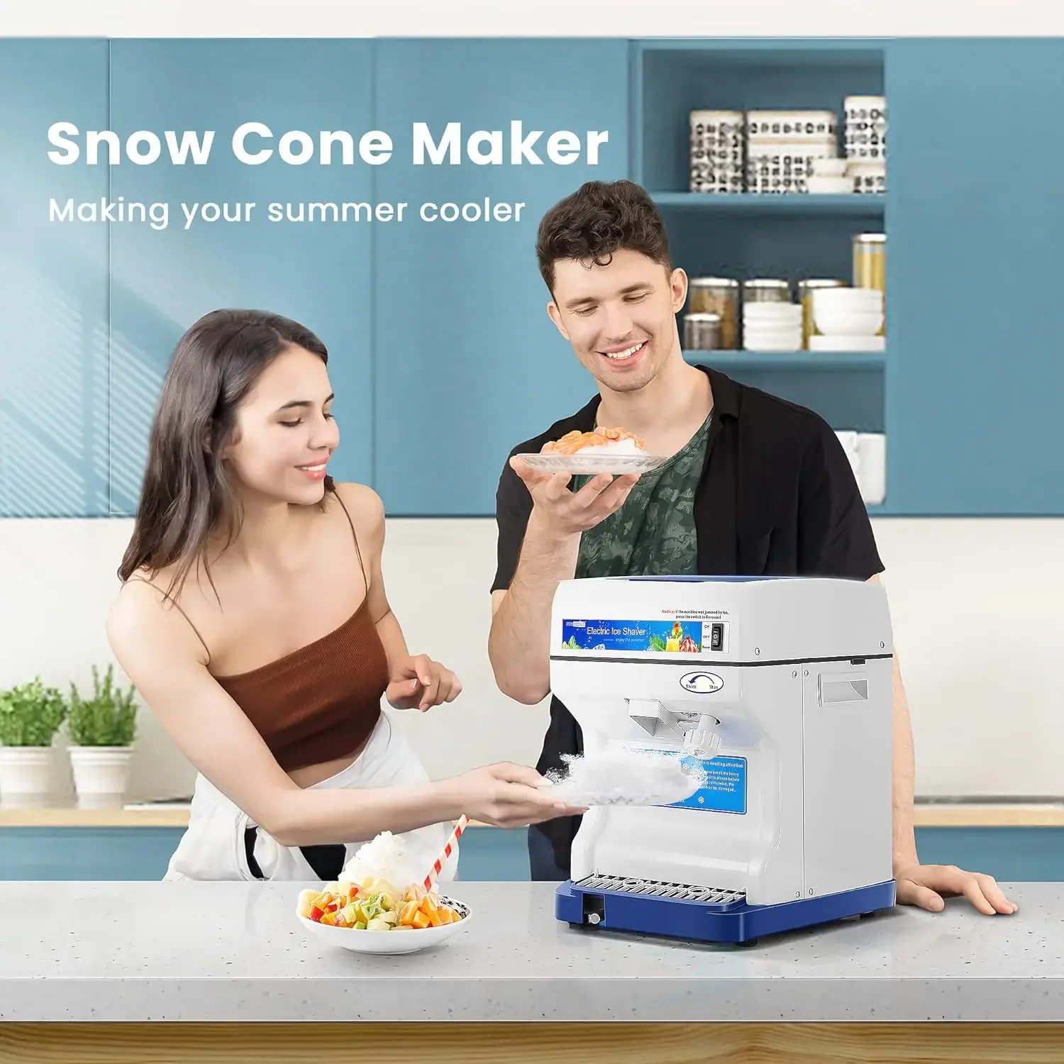 er Snow Cone Maker Machine 265lbs/hr for Home and Commercial Use Blue