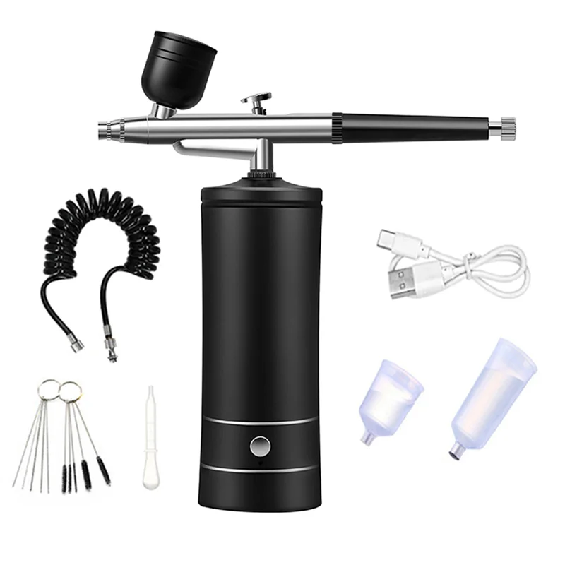 ABMO Air Brush Nail Oxygen Injector Mini Air Compressor Kit Paint Sprayer for Art Tattoo Craft Cake Nano Fog Mist,Black