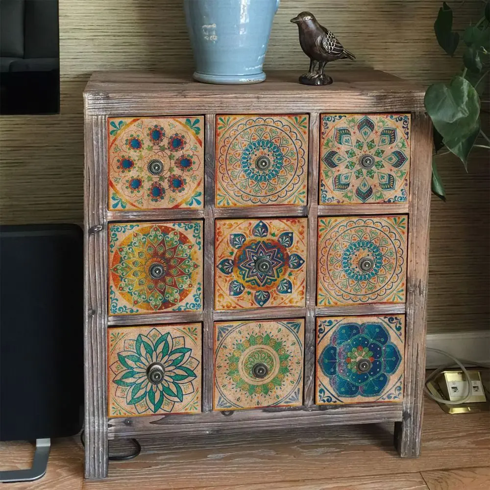 24Pcs/Set Mandala Style Ceramics Wall Sticker 10/15/20cm Vintage Peel & Stick Art Wall Decals Self Adhesive Waterproof