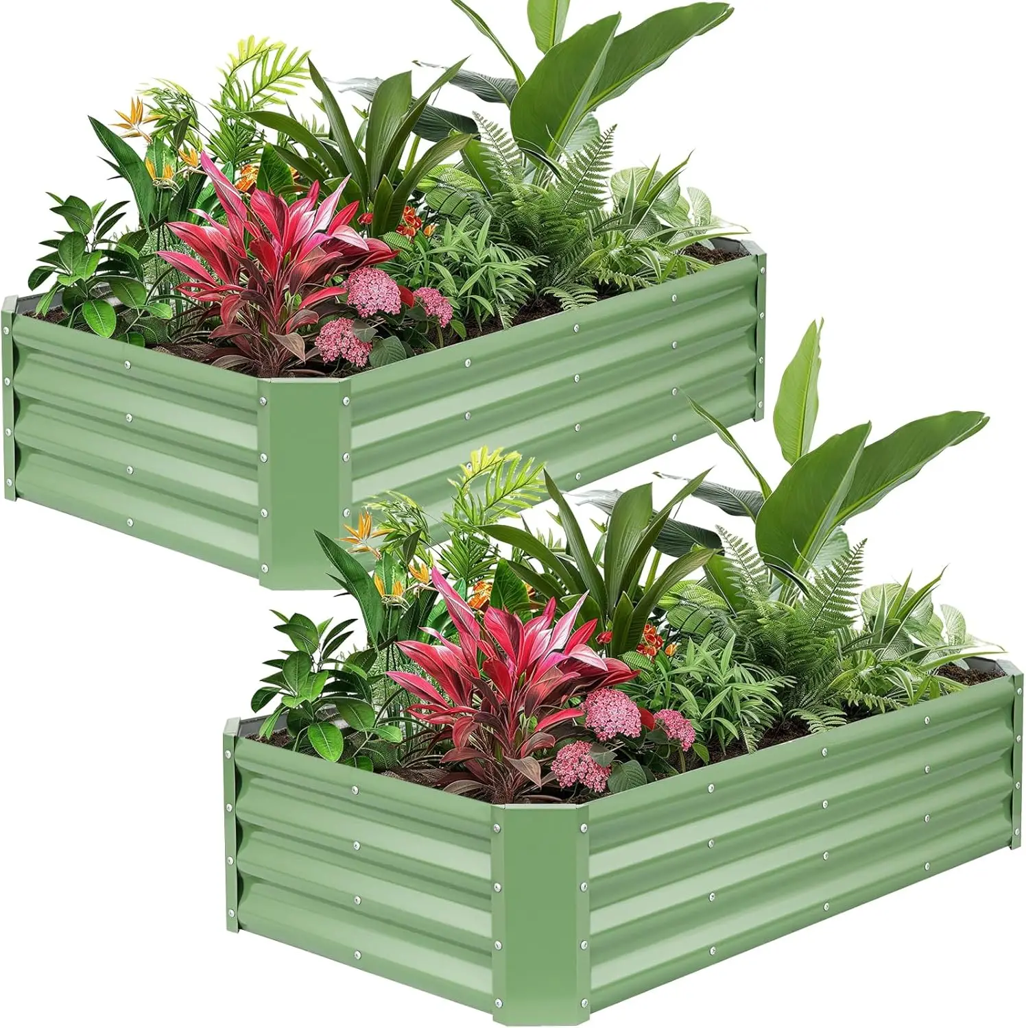 

Galvanized Raised Garden Bed Kits, 2 Pack Metal Planter Box Outdoor, 4x2x1ft Rectangular Steel Planter Bed for Vegetable