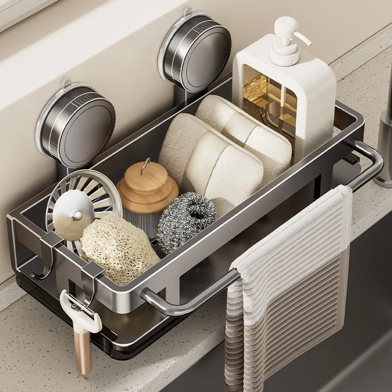 Suction Cup Storage Shelf Punch Free Wall Mounted Storage Rack Space Saving Bathroom kitchen Storage Rack Kitchen Sponge Holder