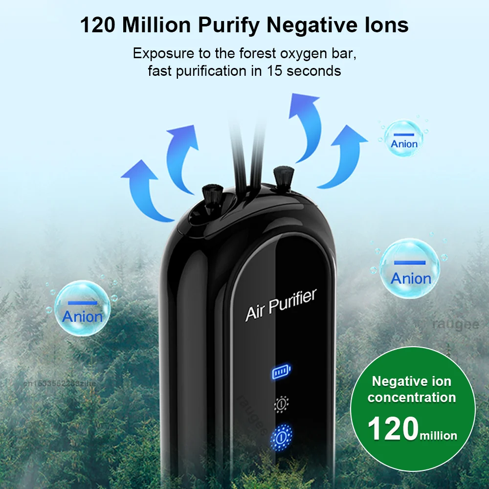 Mini Air Purifier Negative Ion Generator Air Freshener for Cars Portable Hanging Neck Air Purifier Smoke PM2.5 Virus Remover