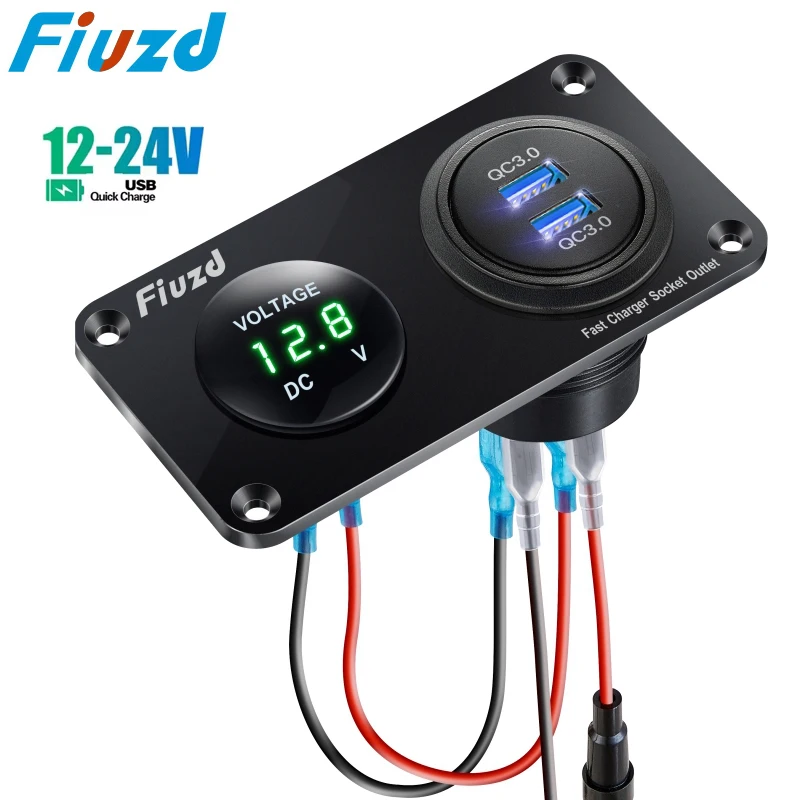 

12V Lighter Socket 12V Splitter with Toggle Switch PD USB C QC3.0 Car USB Charger Socket Splitter Panel with LED Voltmeter