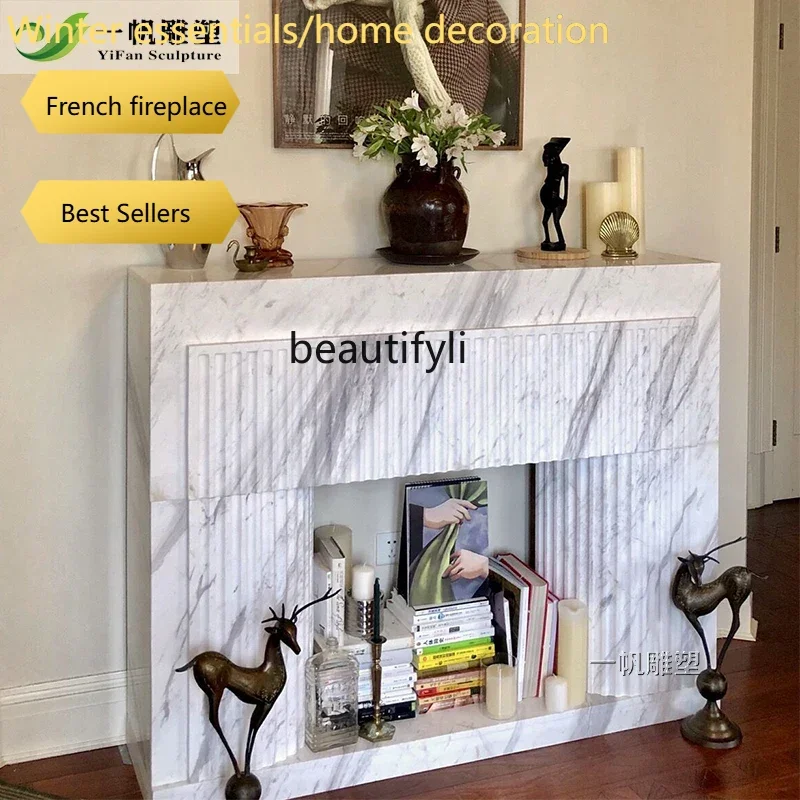 A95 Marble fireplace French stone mantel, modern minimalist Nordic jazz white fireplace decorative cabinet