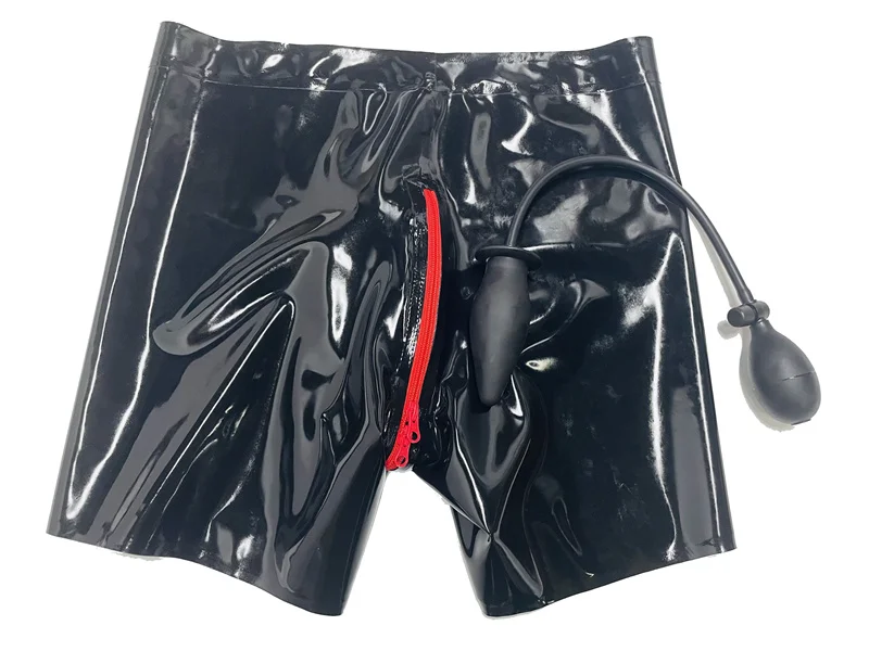 Men\'s Latex Rubber underwear with inflatable anus- gag crotch zipper