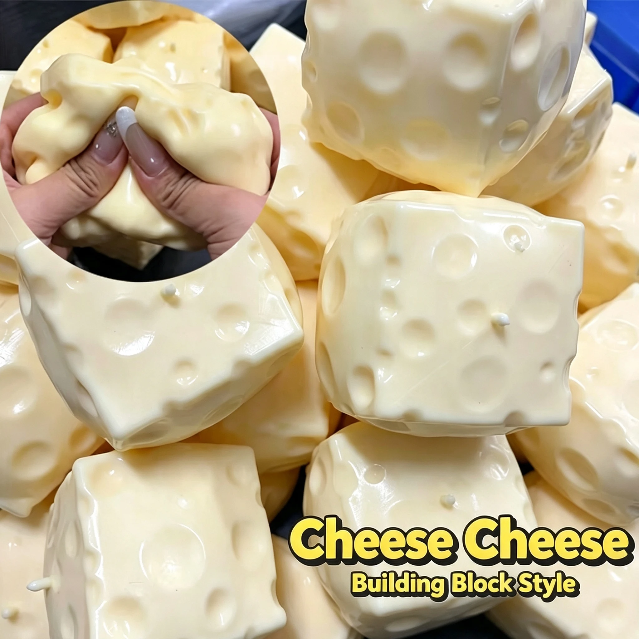 Cheese Cube Stress Ball Crunchy Squeeze Ball Squishy Toy Round Blocks Filled Fidget Toy ASMR Sensory Anti-Stress Festival Gift