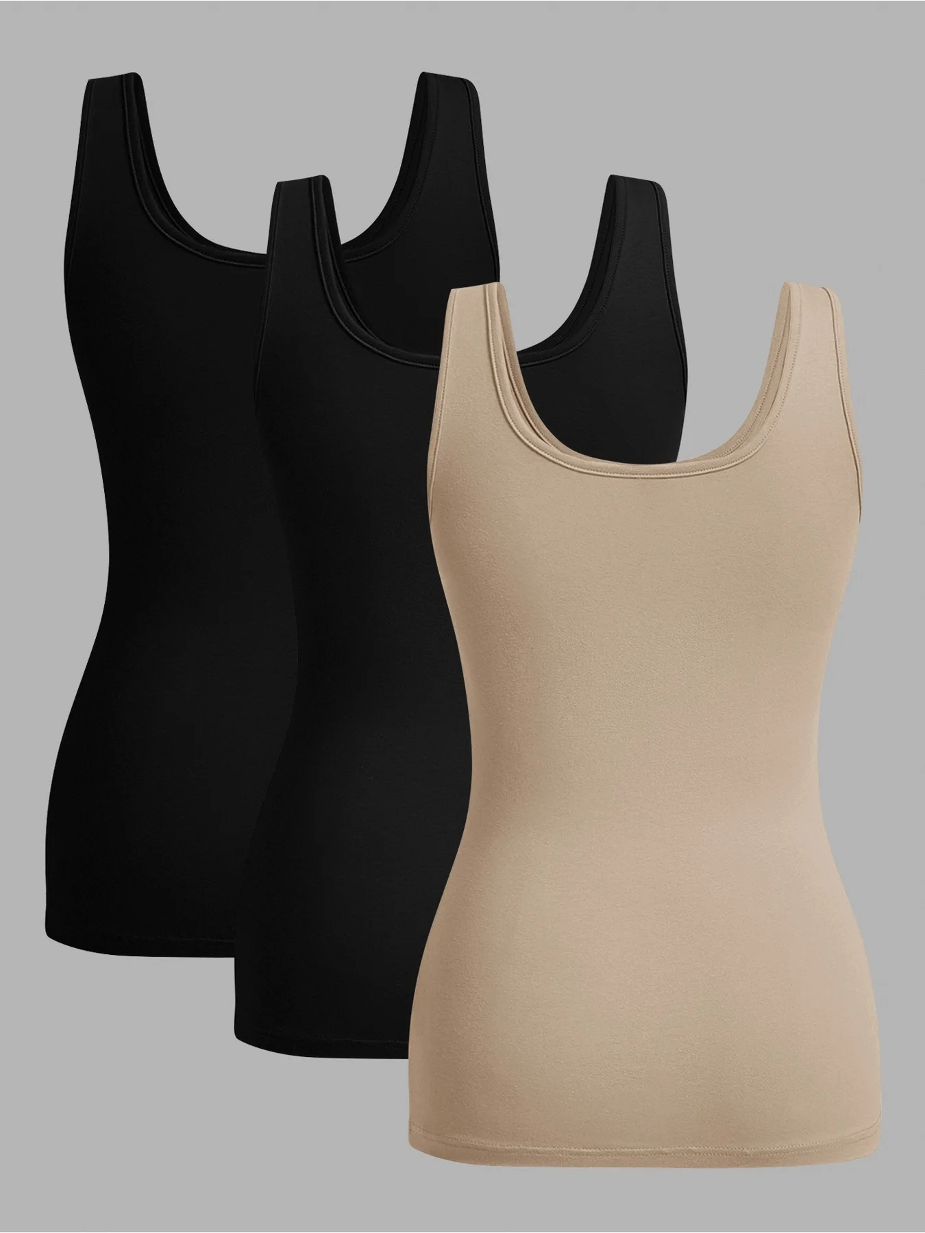 Women's Square Neckline 3-Piece Set Solid Color Thick Shoulder Straps Sleeveless Waistless Vest Top Ensemble