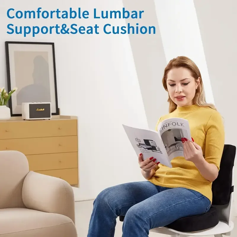 Ergonomic Lumbar Support Cushion, Space Memory Foam Core with Velvet Cover, Office Chair Backrest Pad, Polyurethane & Polyester