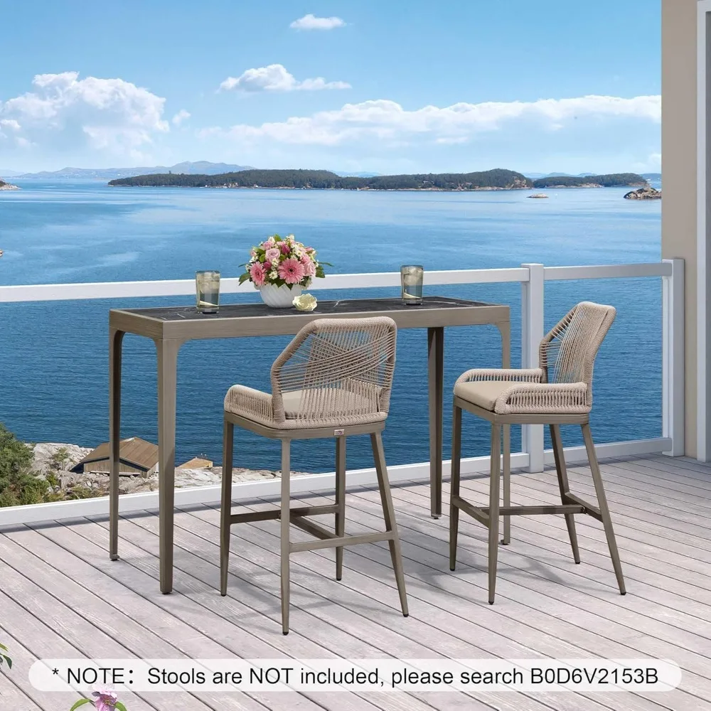 Bar Height Table Retangular Patio Dining Coffee Kitchen Breakfast Bistro Outdoor Pub Bar Table for Garden Balcony, Light Grey