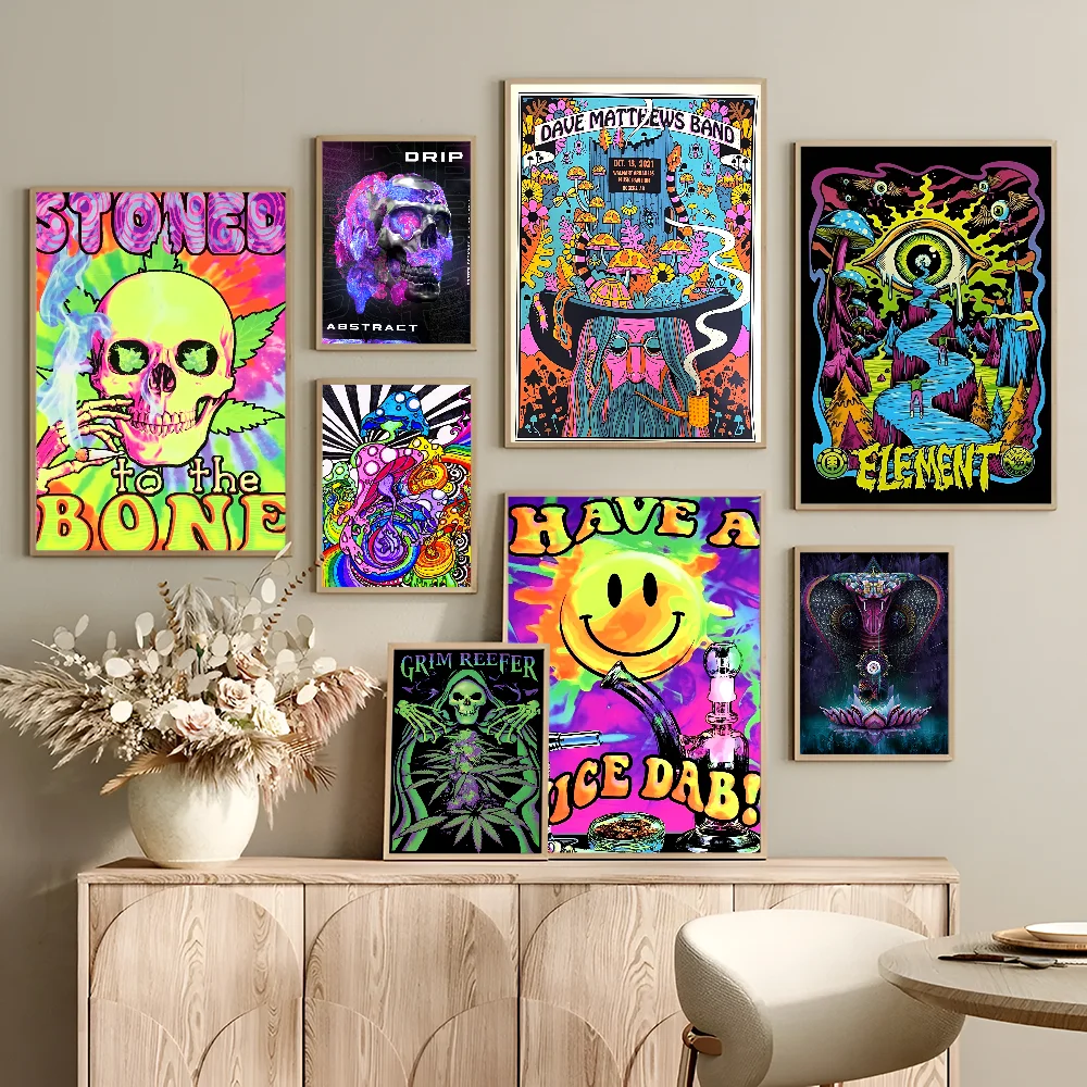 

Trippy Skeleton Abstract Psychedelic Mushroom Classic Anime Poster Fancy Wall Sticker For Living Room Bar Decoration Decor Art