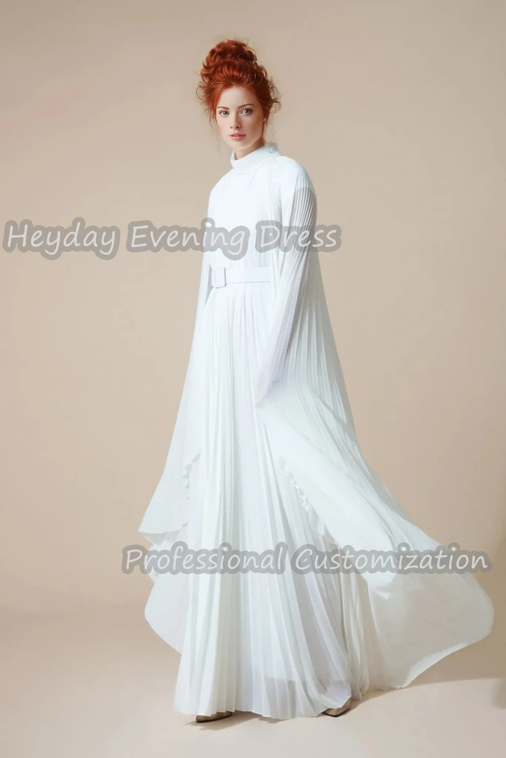 

Heyday O-Neck Saudi Arabia Long Sleeves A-Line Prom Gown Ruffle Chifffon Floor Length Sexy Elegant luxury Dress For Women 2024