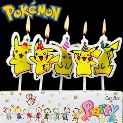 Bougie Pokémon Pikachu pour enfants, décoration de gâteau d'anniversaire, fournitures de figurines d'anime de dessin animé, accessoires de fête, cadeaux de Noël, 5 pièces