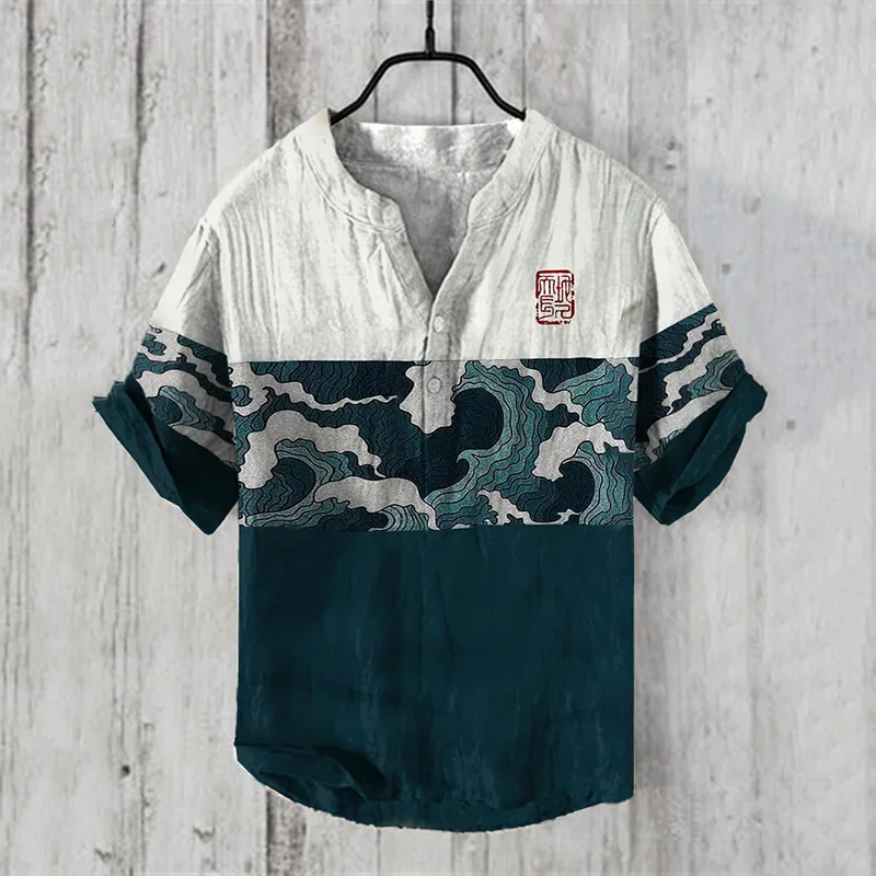 Camiseta Retro de manga corta para hombre, camisa urbana con cuello en V, cómoda, Henley, verano, 2024