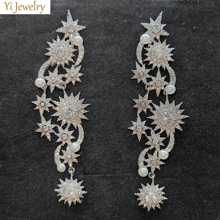 

Long Earrings for Women Shiny Zircon Luxury Jewelry Wedding Dinner Party Jewelry Star Earrings Female Gift