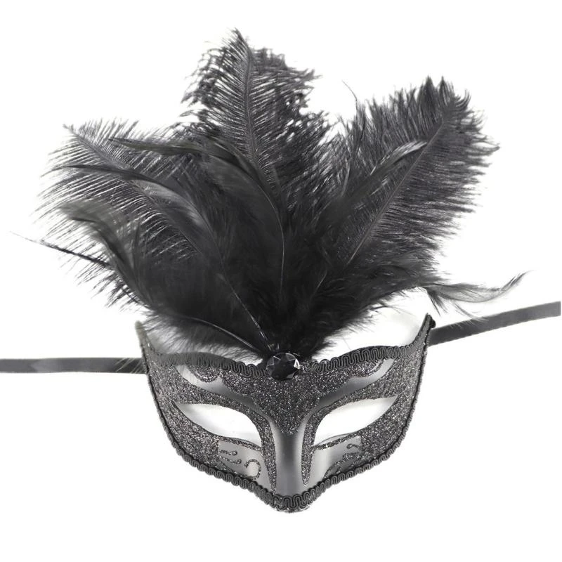 Y5GC Feathered Cosplay Mask Masquerade Decoration Mask for Women Men Halloween Mask