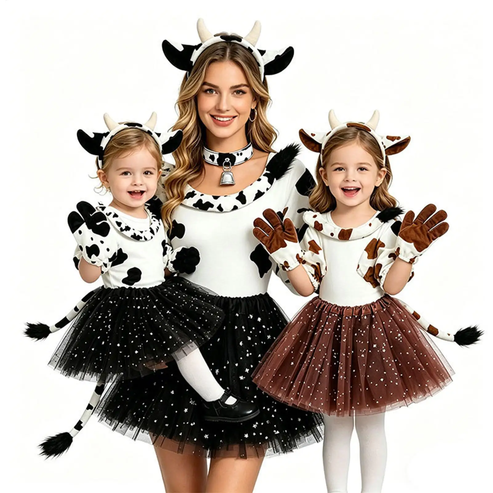 Cow Suit Girls Dress Costume Set With Cow Headband Tail Gloves Tutu Dress For Concert Party Cosplay Carnival Masquerade School