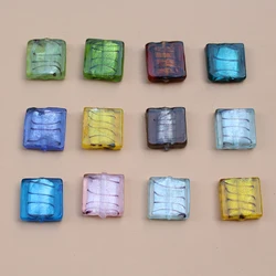 20mm Square Bead Lampwork Glass Beads Black Stripes Foiled Multi-Color for Jewelry Making DIY Craft Pink Mix Material Supplies