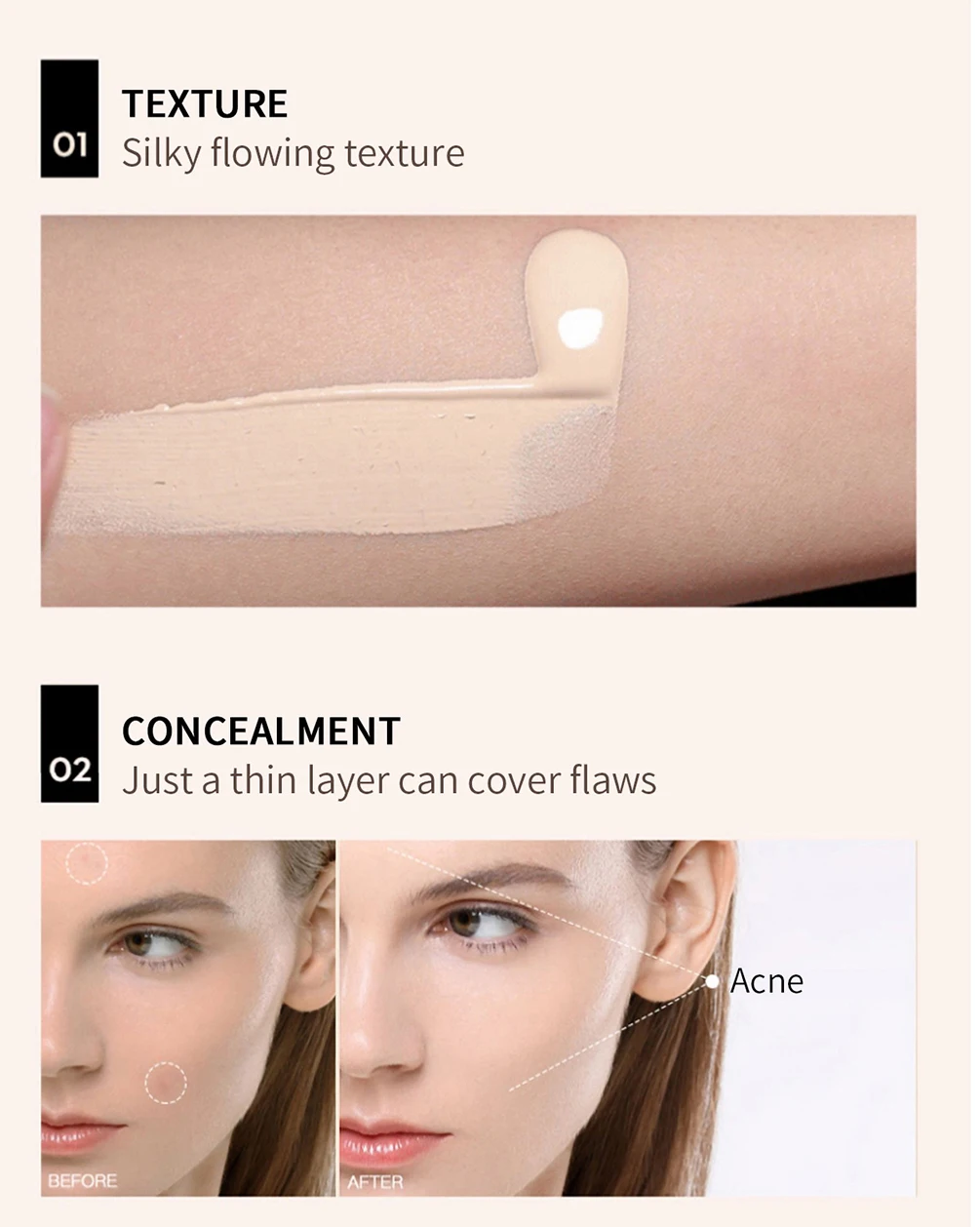 Fondotinta liquido con etichetta privata da 50 ml Logo personalizzato Biberon sfuso BB Cream Correttore Copertura completa Trucco opaco Vegan all'ingrosso