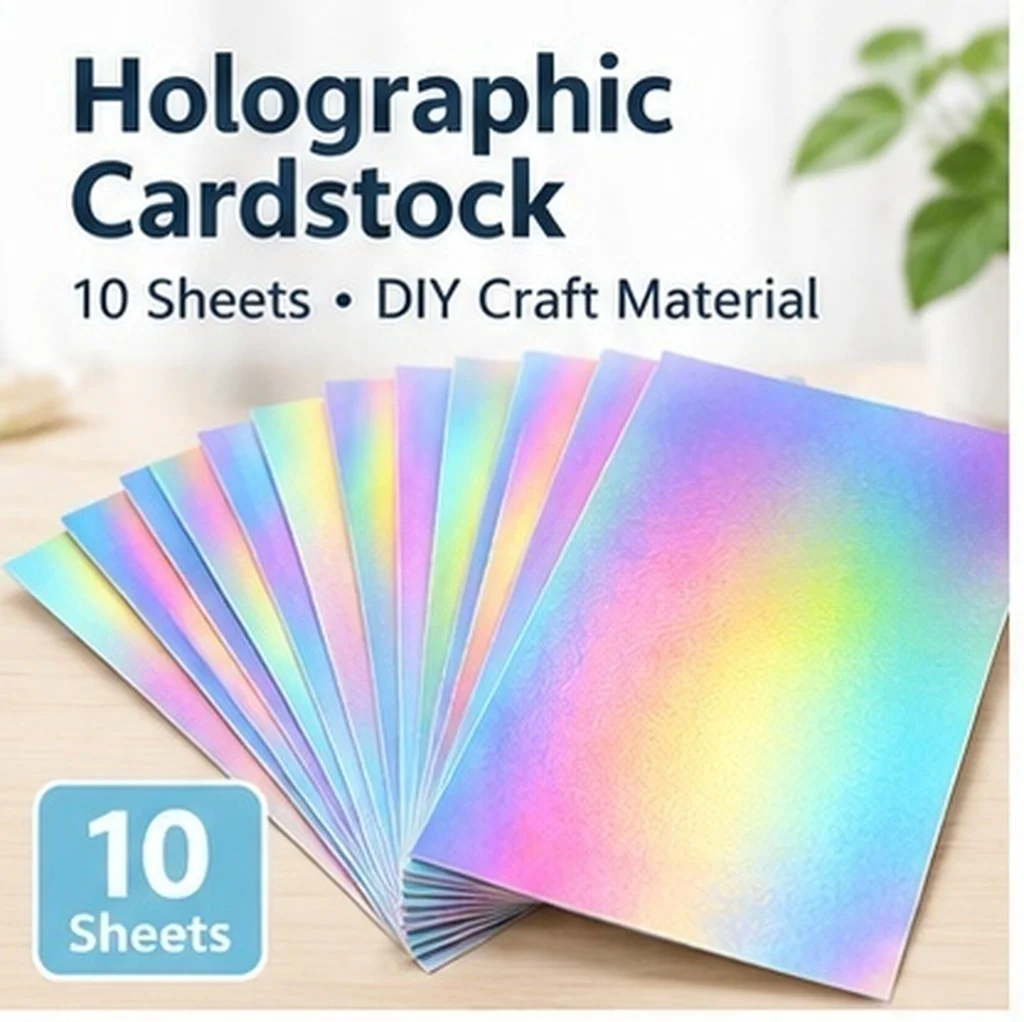 Holographic Cardstock Paper 10 Sheets Thick DIY Craft Paper for Cutting Handmade Gifts Festival Decor