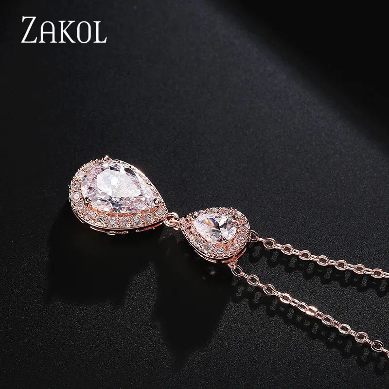 ZAKOL Trendy Water Drop Cubic Zircon Pendants Necklaces for Women Bridal Party Wedding Jewelry