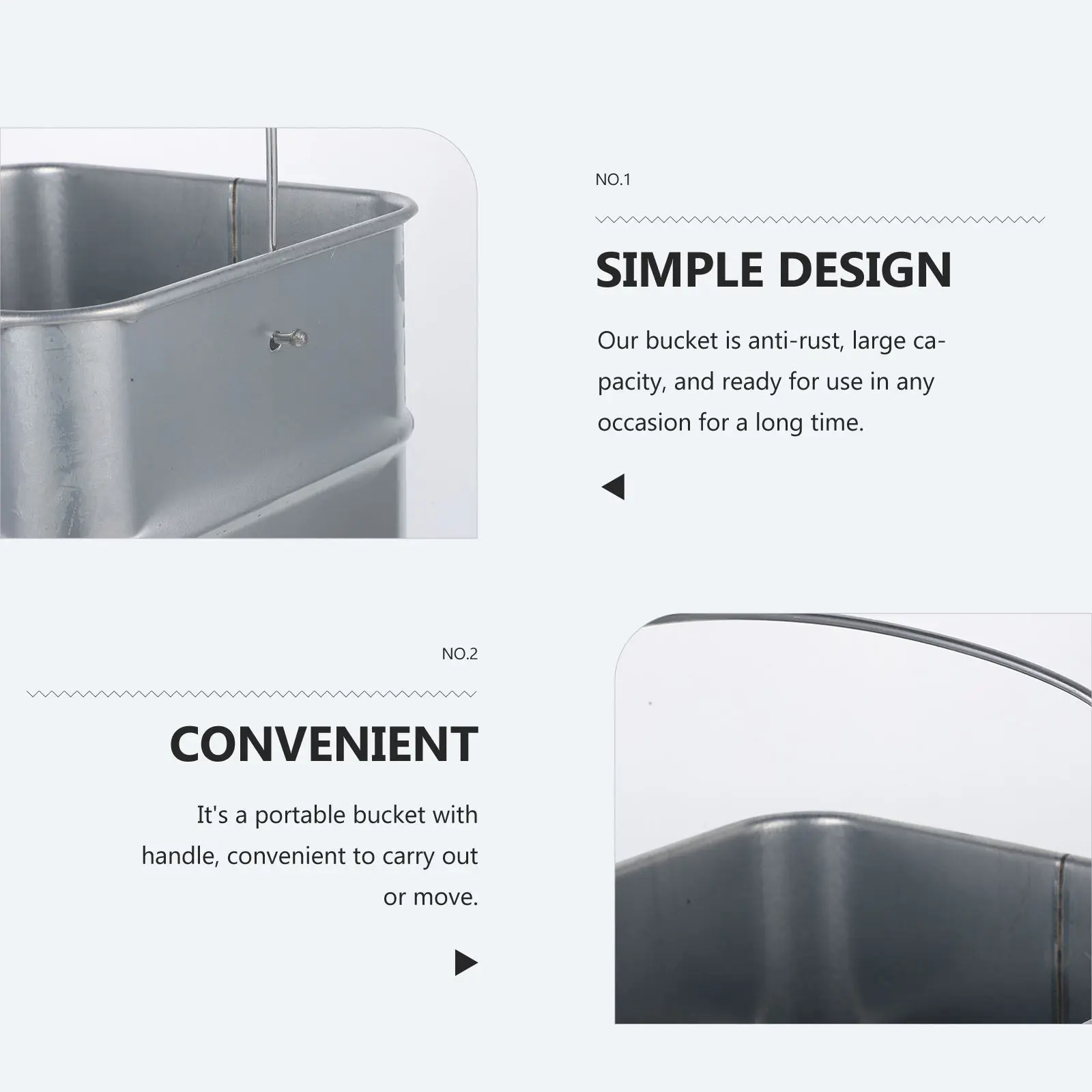 Outdoor Galvanized Iron Trash Can Inside Bucket Metal Garbage Container Portable Handle Large Capacity Rust-Resistant