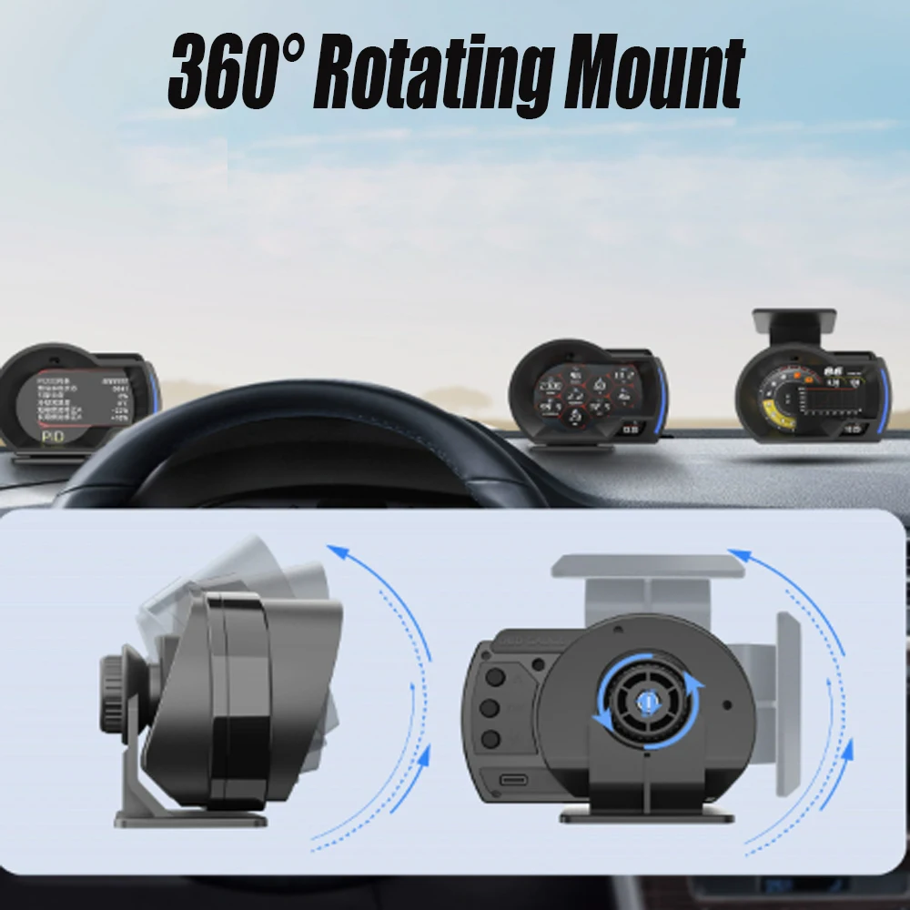 Car HUD Head Up Display Dual Mode OBD2 GPS Multifunctional Auto OBD Monitor Anti-glare Sunshade Plug Play Car Speed RPM Gauge Me - view 3