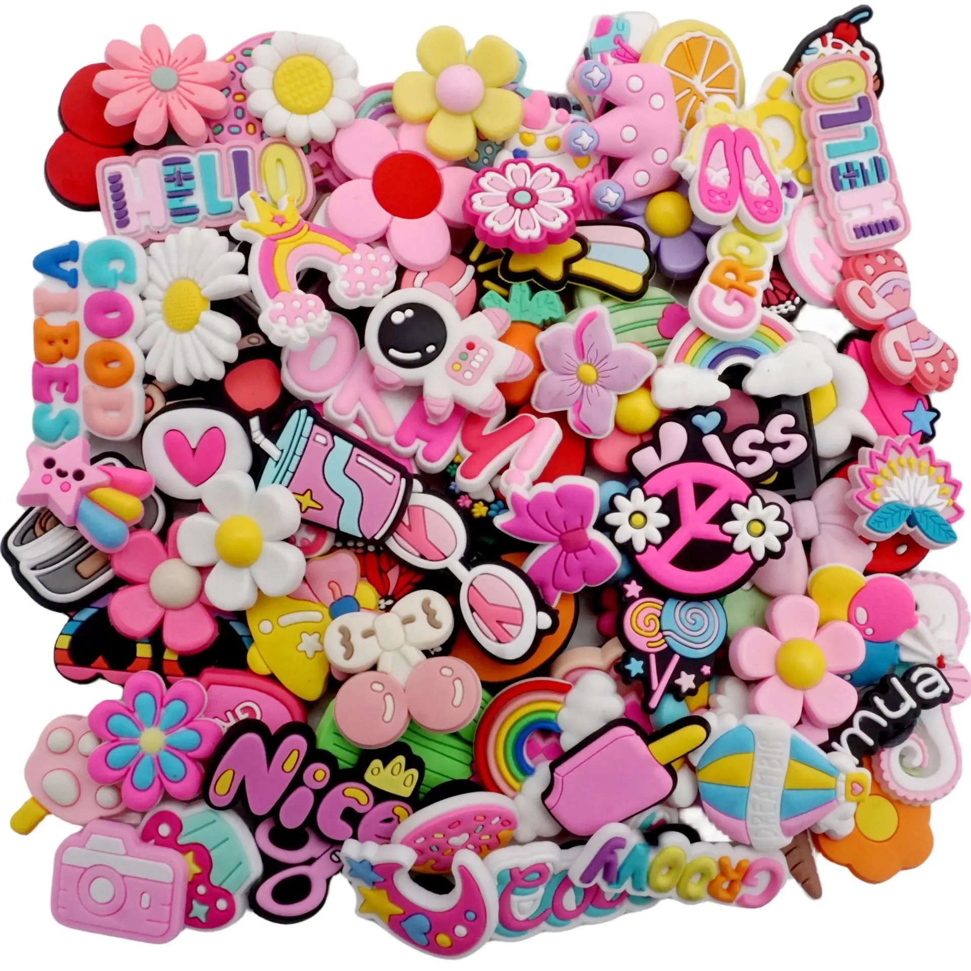Multiple Random Pink Series Shoe Charms for Clogs Sandals Accessories PVC Shoe Buckles Pins Bracelet Decoration Girls Women Gift