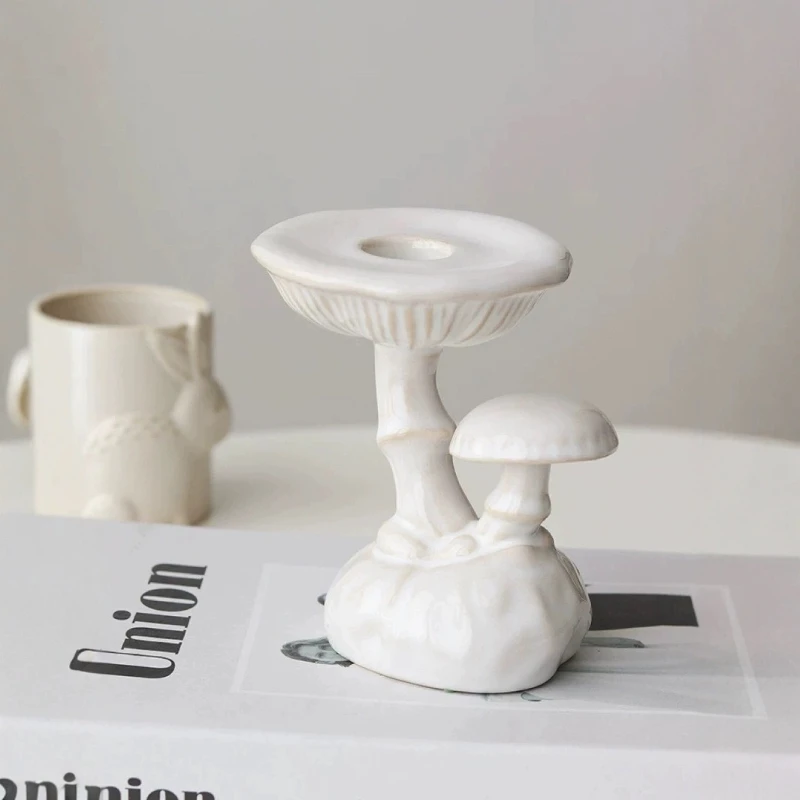 Nordic retro mushroom shaped ceramic candle holder, candle vessel, home living room bedroom dining table decoration ornament