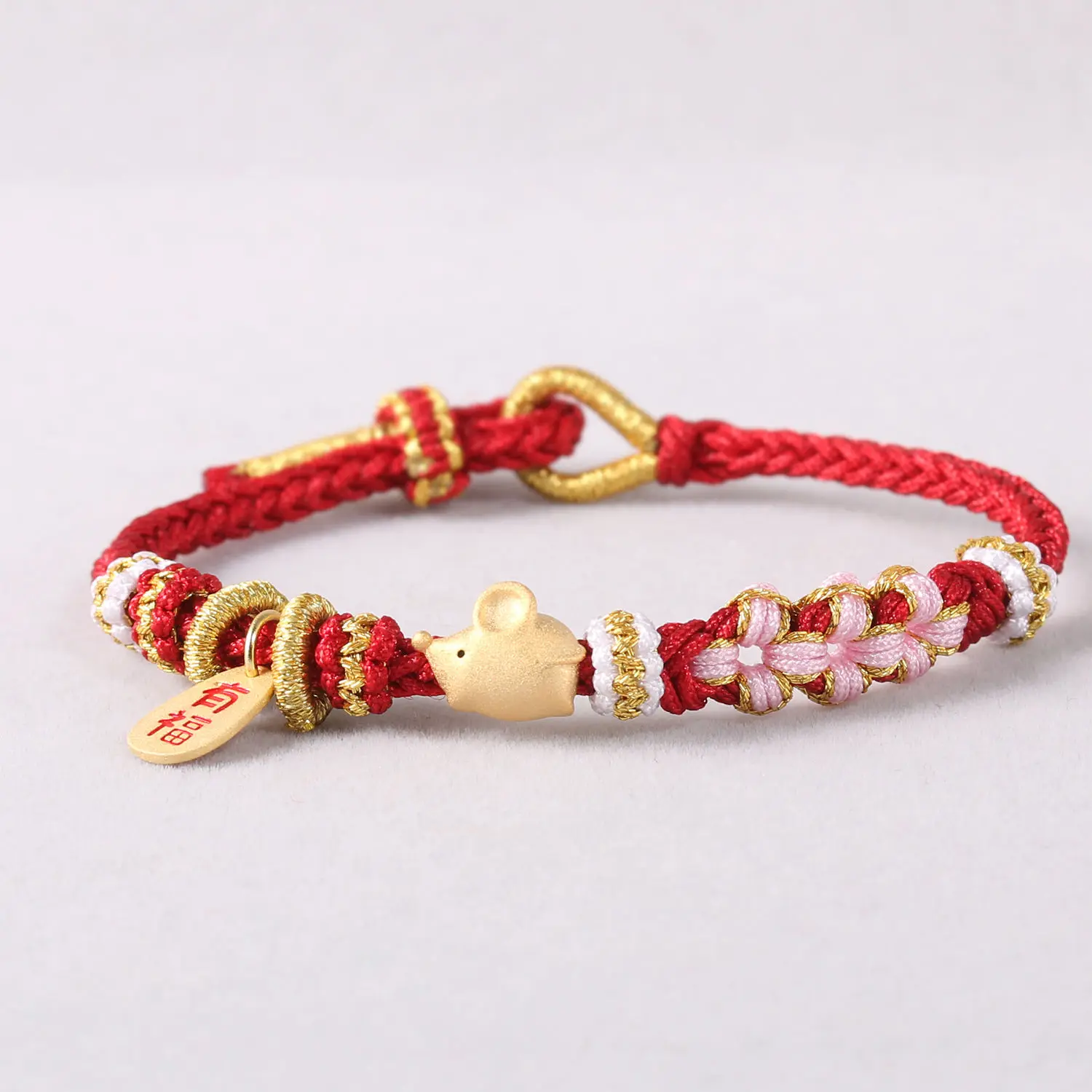 Pulsera de plata de ley S925 del zodiaco chino, brazalete esmerilado con flor de melocotón, cuerda tejida a mano roja, regalo de cumpleaños femenino