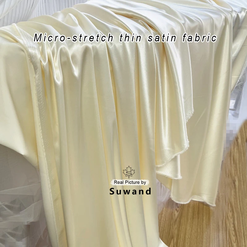 

Micro-elastic Shiny Thin Satin Fabric Charmeuse Fabric for for Wedding Gowns, Photography Backdrop, Party Decor, DIY Crafts