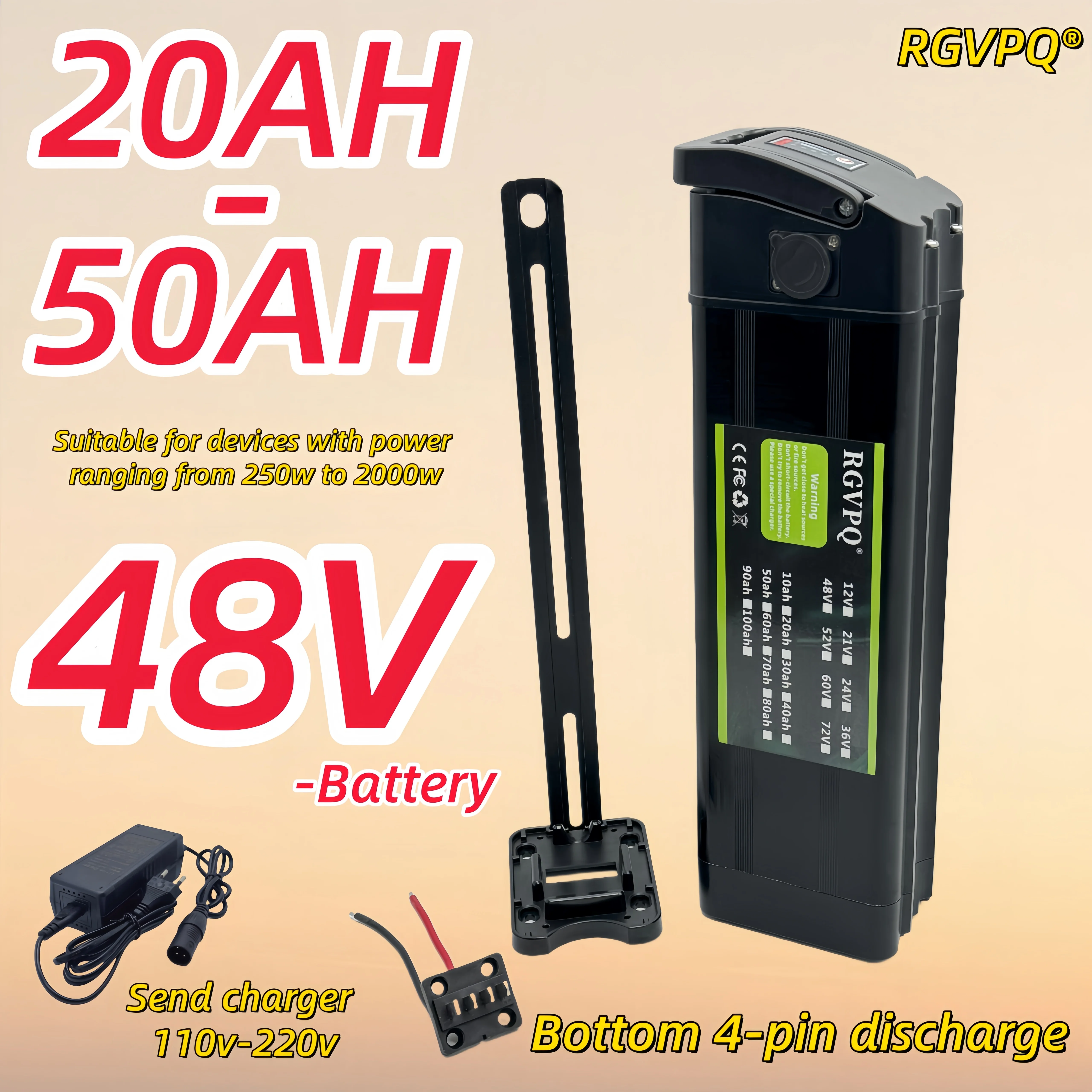 

Silver Fish 48V electric vehicle lithium battery 20AH-50AH, used for driving folding bicycles, air freight free