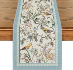 Blue Birds Flowers Blossom Linen Table Runners Wedding Decoration Durable Kitchen Home Dining Table Runners Party Decorations