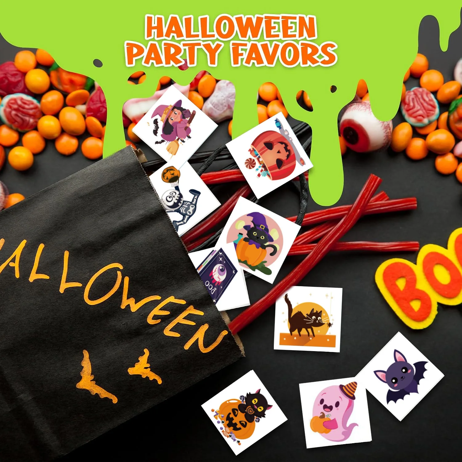 30PCS Halloween Cartoon Temporary Tattoo Sticker for Kids Non-Toxic Ghost Pumpkin Bat Waterproof Tattoos Party Favors Toys Gifts