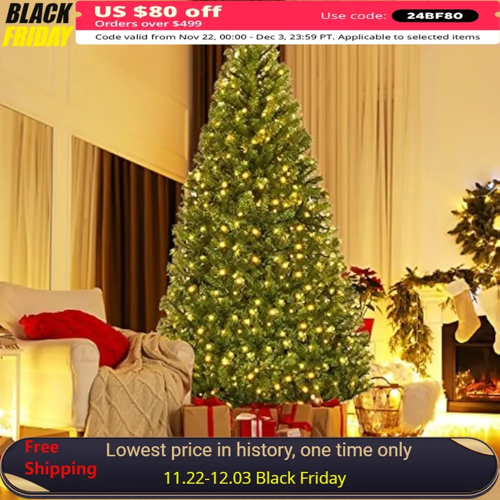 

8ft Prelit Christmas Tree, with 2944 PVC Branch, 1000 Dual-Colored LED Lights, 11 Lighting Modes & Foldable Base, Xmas Tree